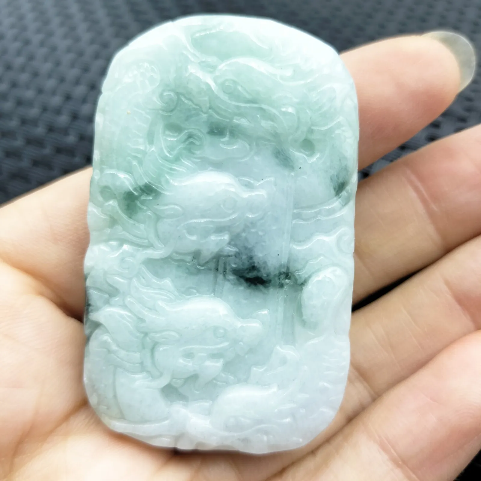Certified Green Lavender Natural Type A Jadeite Carved Nine Dragons Bead Pendant - Image 5