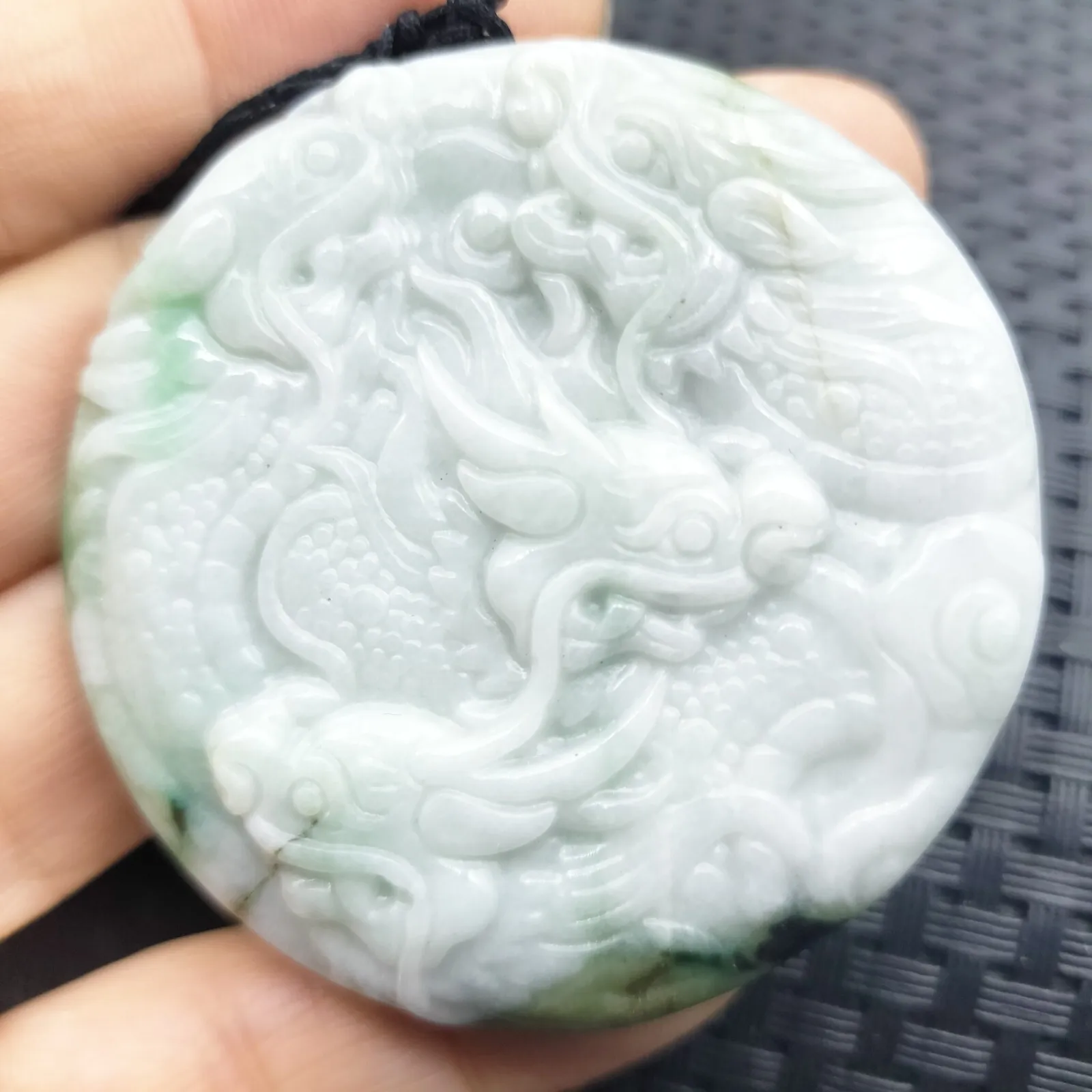 Certified Green Lavender Natural Type A Jadeite Carved Nine Dragon Pendant - Image 2