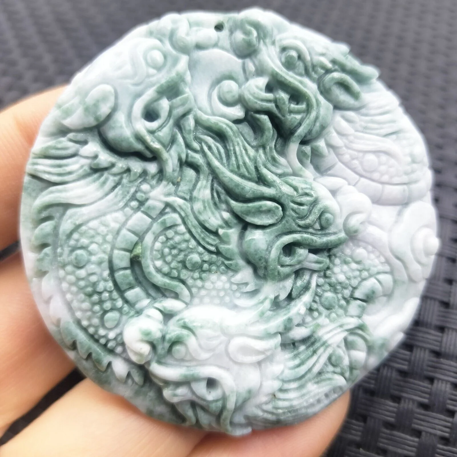 Certified Green Lavender Natural Type A Jadeite Carved Nine Dragons Pendant - Image 2