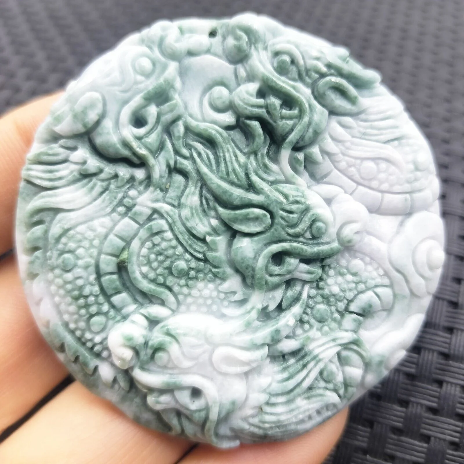 Certified Green Lavender Natural Type A Jadeite Carved Nine Dragons Pendant - Image 3