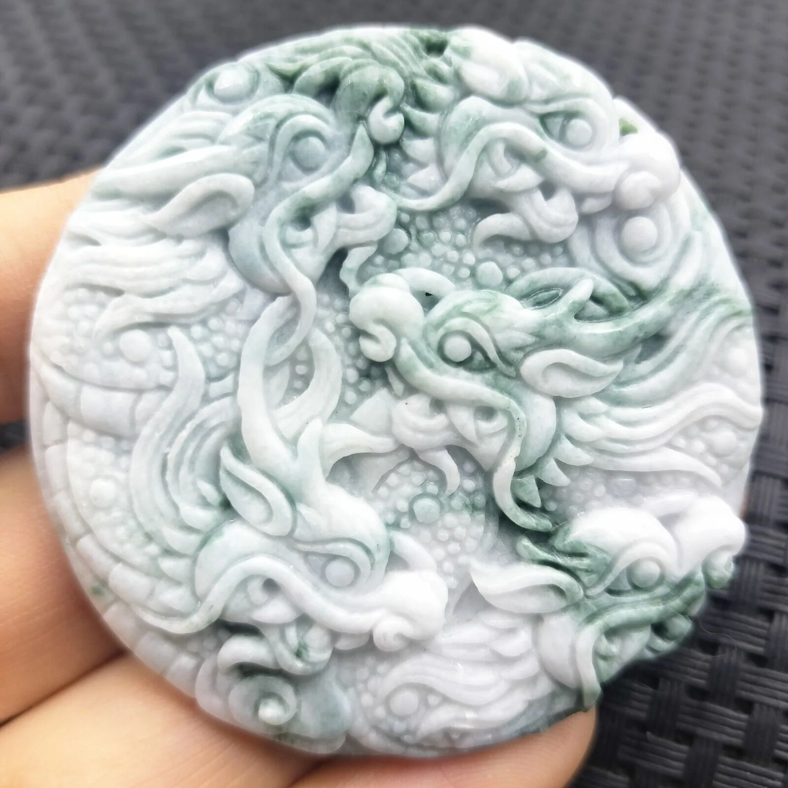 Certified Green Lavender Natural Type A Jadeite Carved Nine Dragons Pendant - Image 4