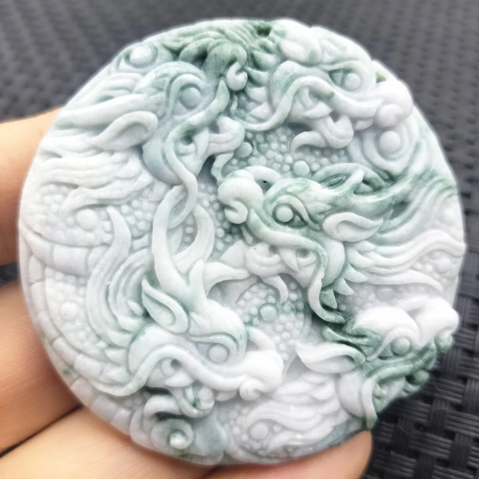 Certified Green Lavender Natural Type A Jadeite Carved Nine Dragons Pendant - Image 5