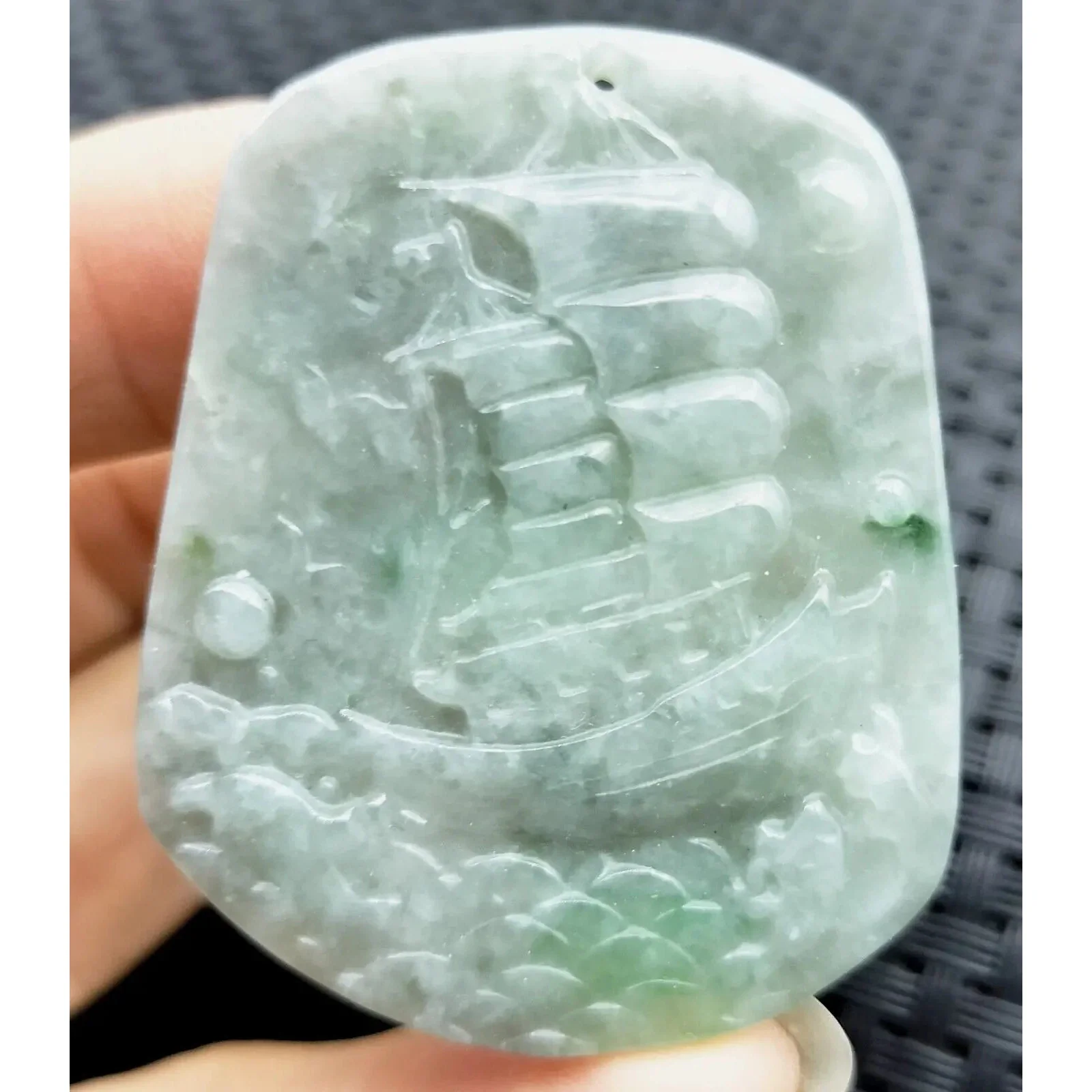Certified Green Lavender Natural Type A Jadeite Carved Ship Bird Pendant - Image 2