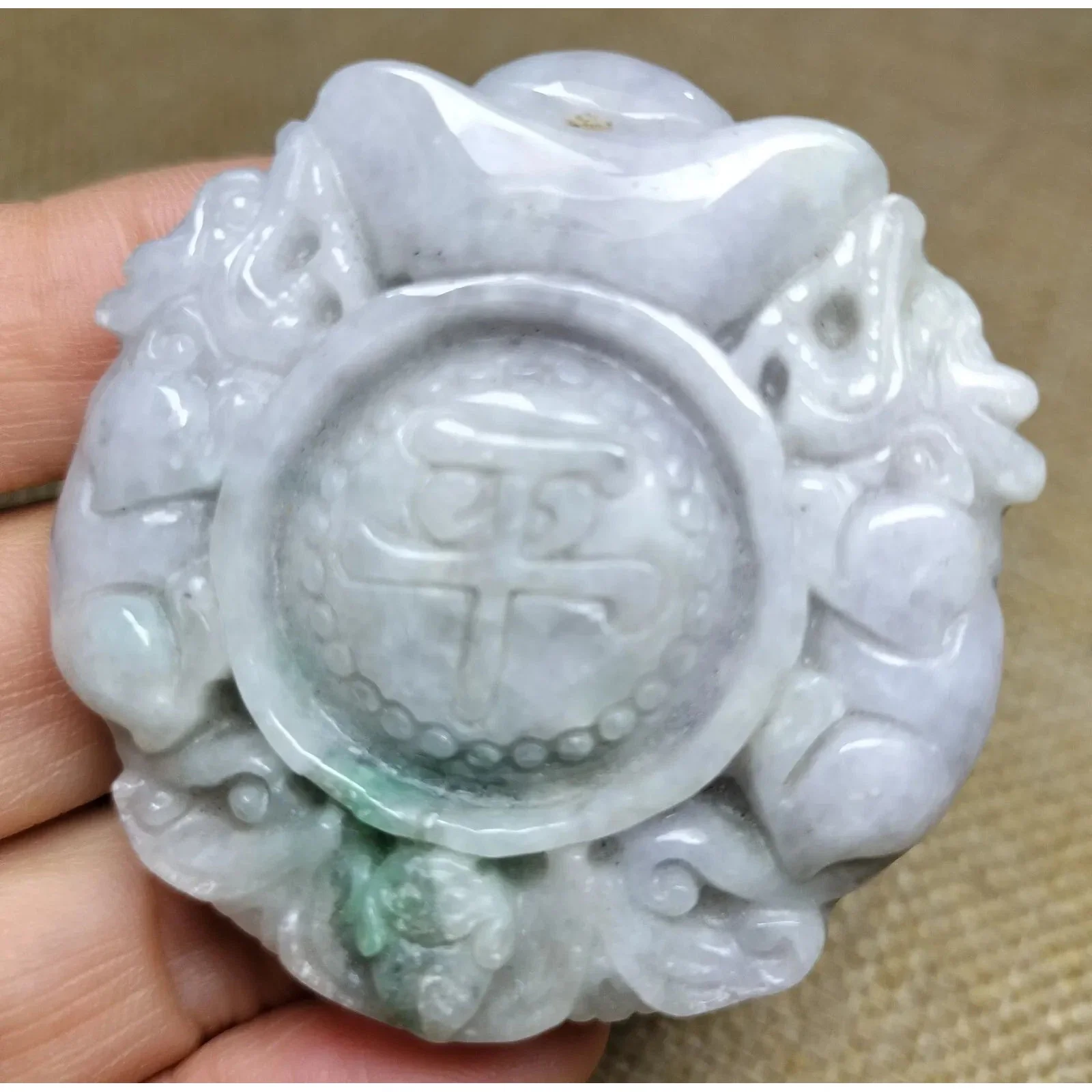 Certified Green Lavender Natural Type A Jadeite Dragon Bat YuanBao Safe Pendant - Image 3