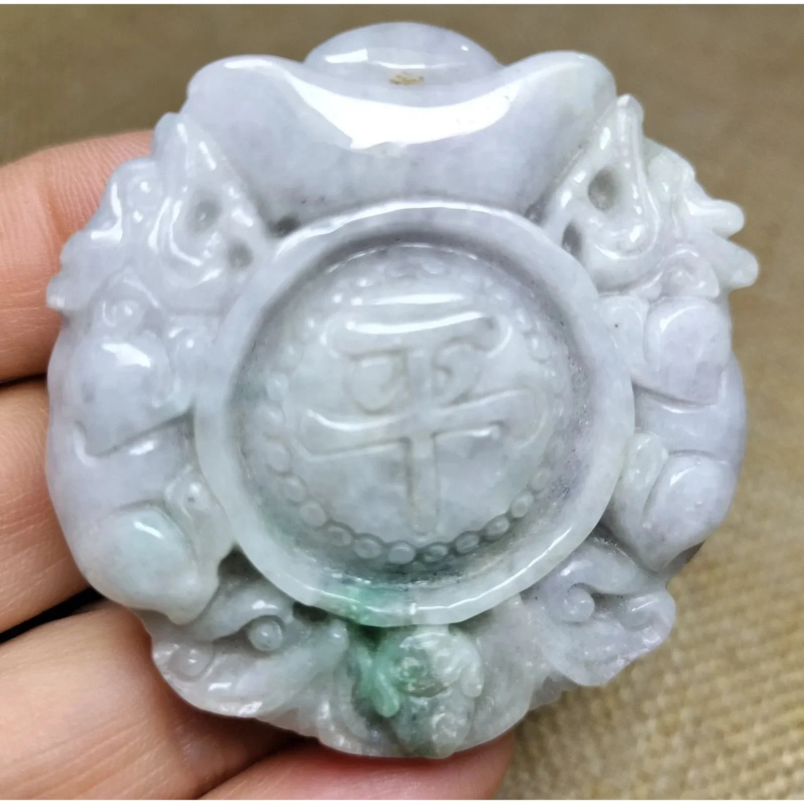 Certified Green Lavender Natural Type A Jadeite Dragon Bat YuanBao Safe Pendant - Image 4