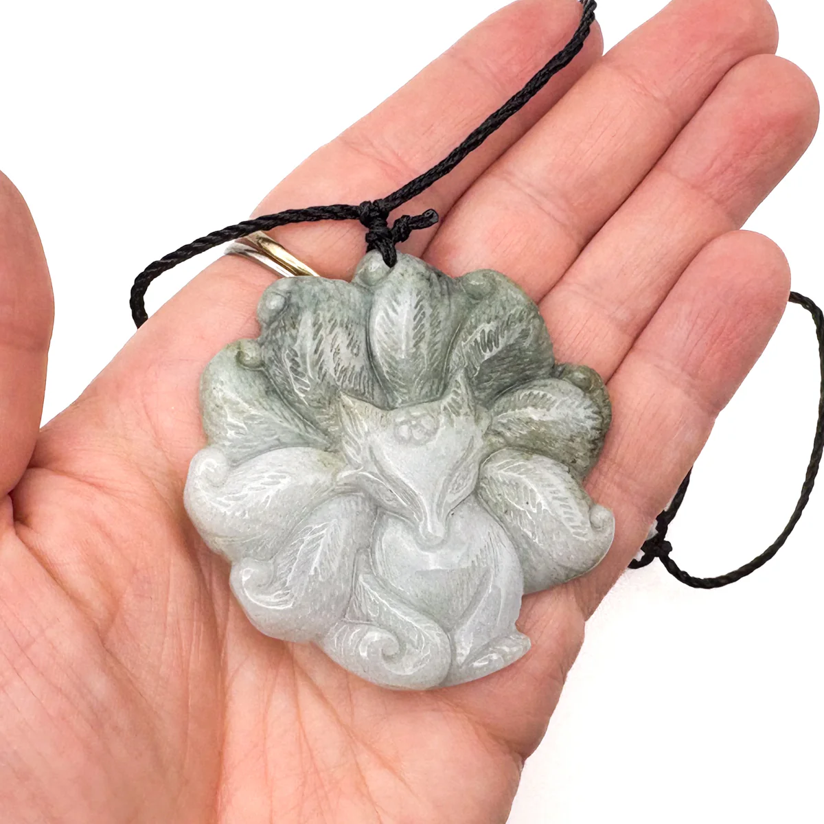 Certified Green Lavender Natural Type A Jadeite Nine-Tailed Fox Pendant - Image 12
