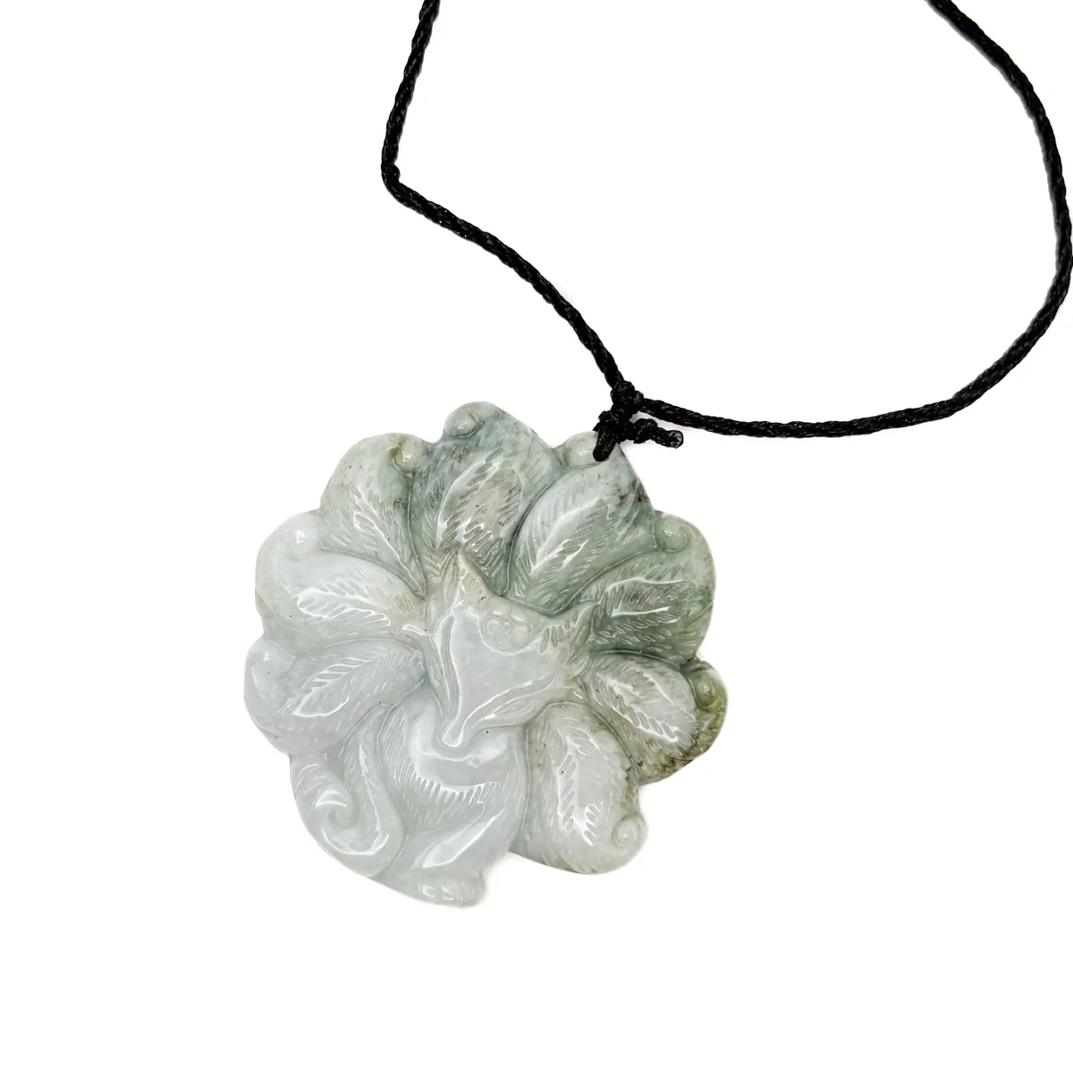 Certified Green Lavender Natural Type A Jadeite Nine-Tailed Fox Pendant - Image 2
