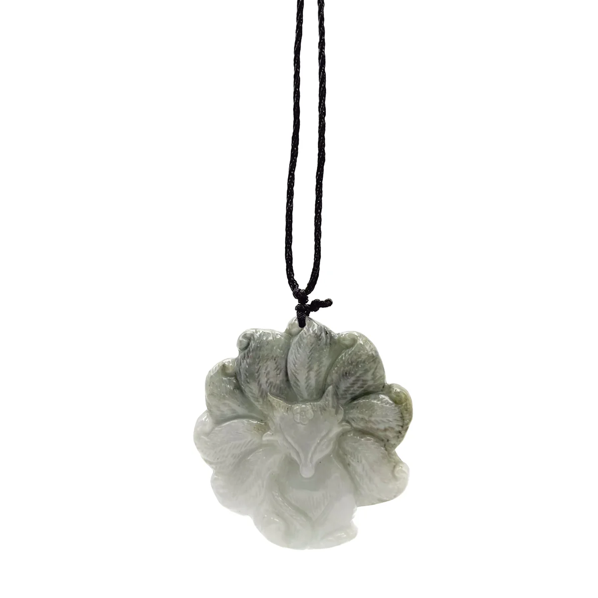 Certified Green Lavender Natural Type A Jadeite Nine-Tailed Fox Pendant - Image 9
