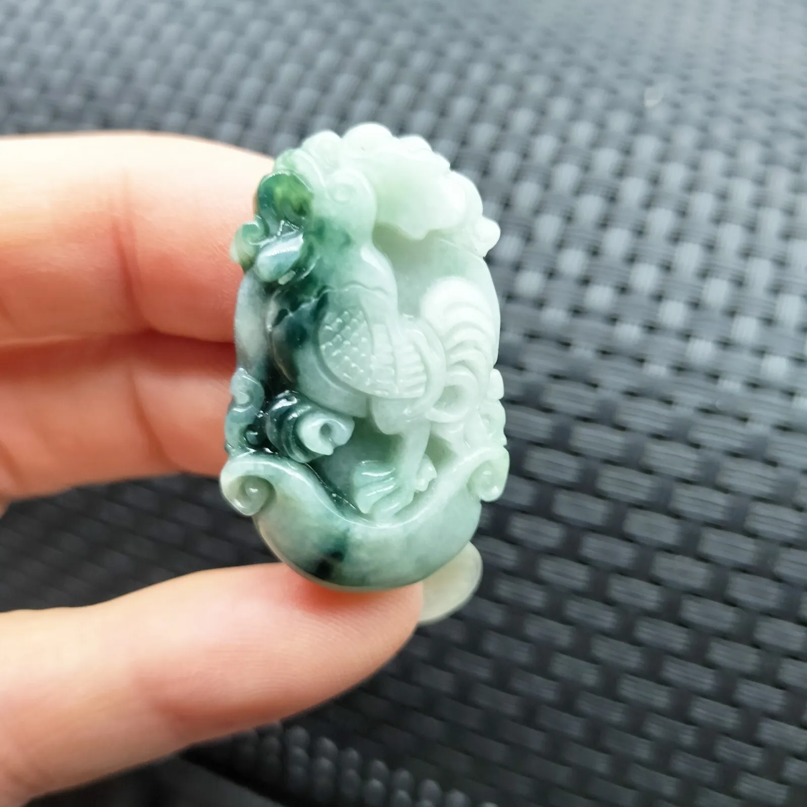 Certified Green Lavender Natural Type A Jadeite Rooster Cock Hen YuanBao Pendant - Image 2