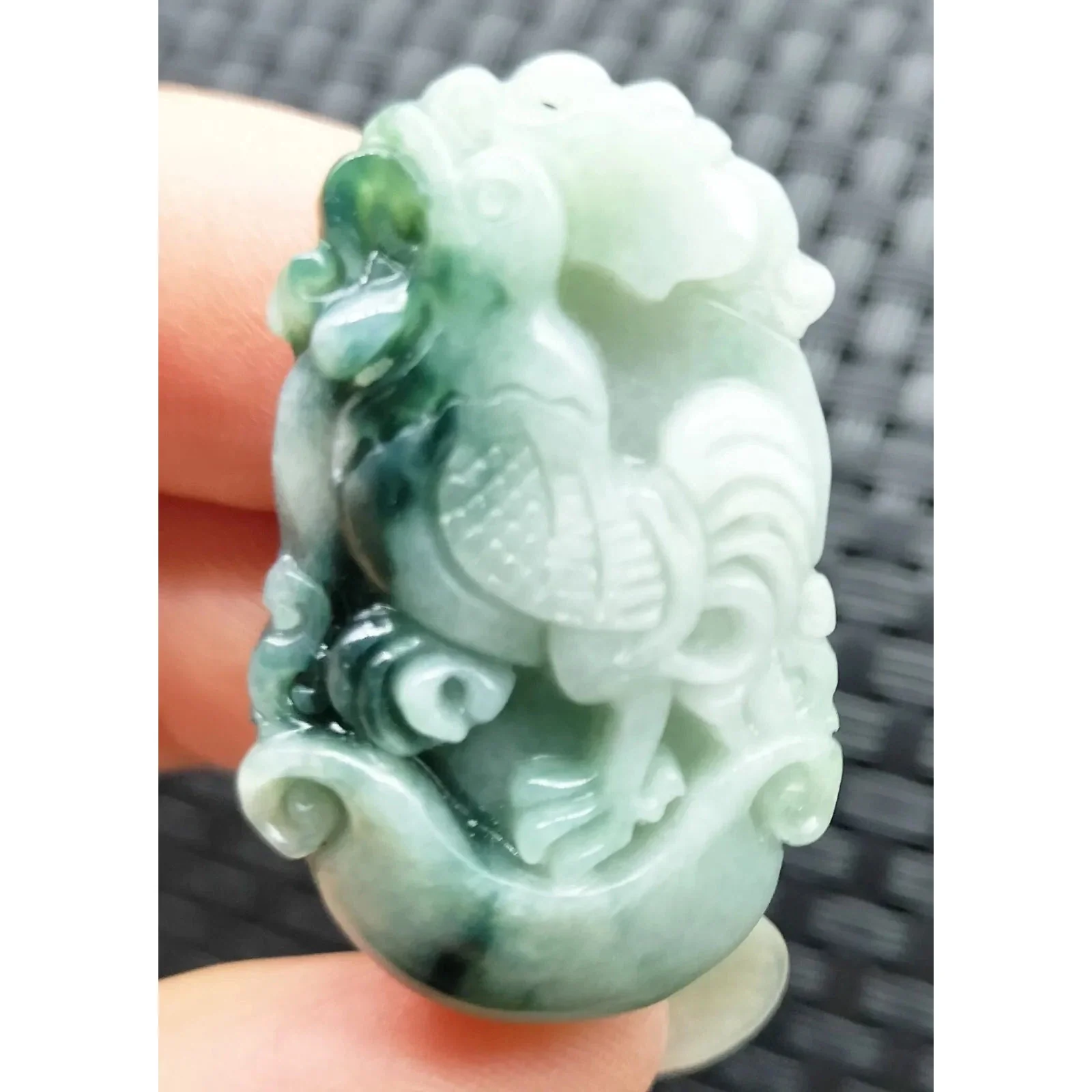 Certified Green Lavender Natural Type A Jadeite Rooster Cock Hen YuanBao Pendant - Image 3