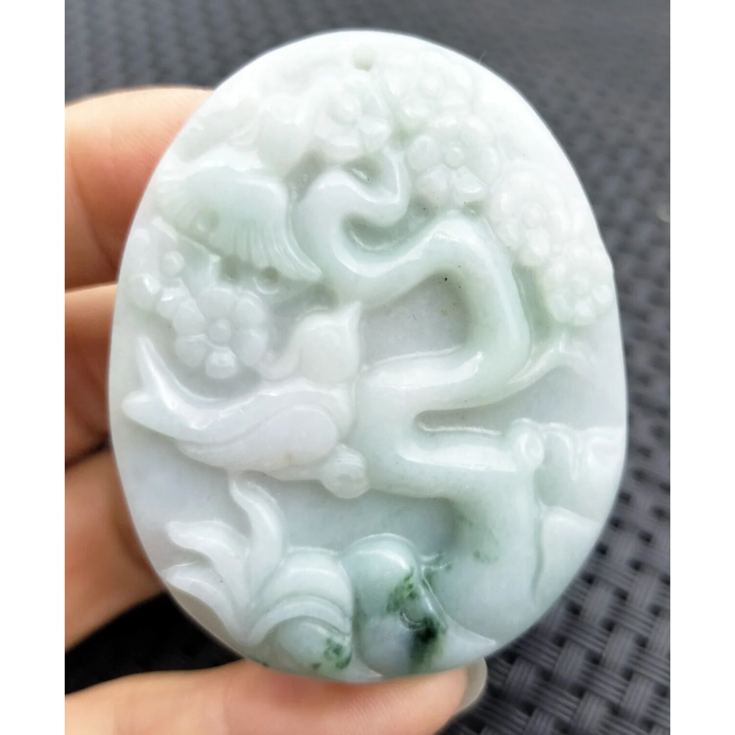Certified Green Lavender Natural Type A Jade Jadeite Magpies Plum Blossom Pendant - Image 2