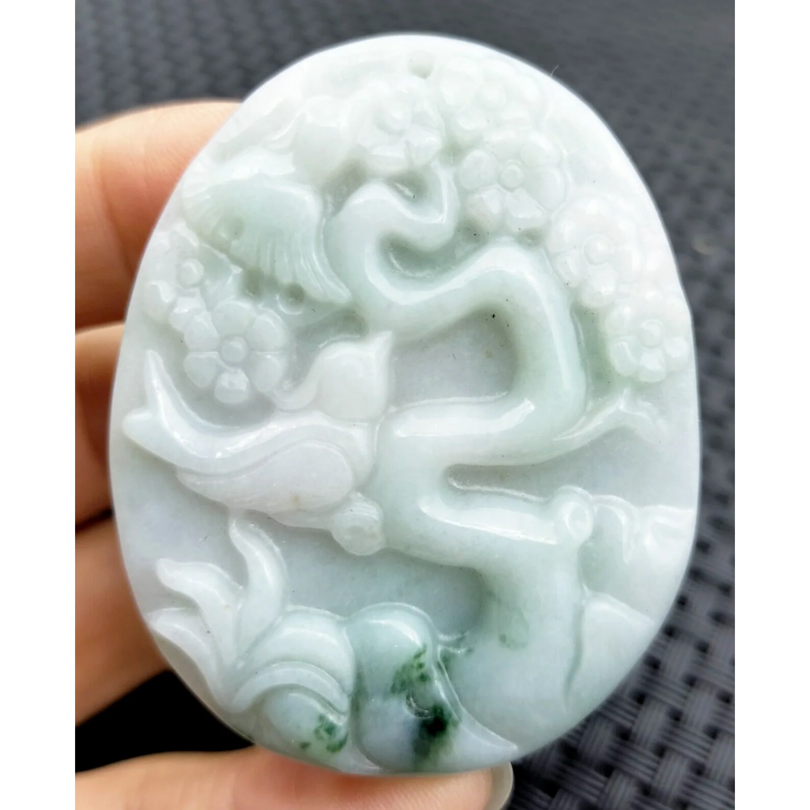 Certified Green Lavender Natural Type A Jade Jadeite Magpies Plum Blossom Pendant - Image 3