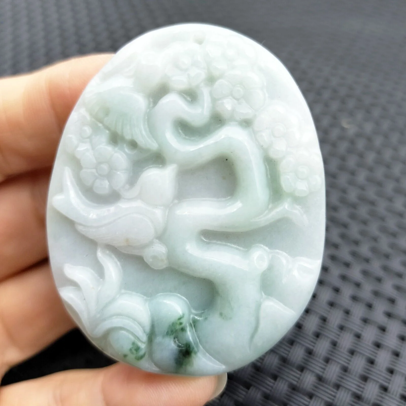 Certified Green Lavender Natural Type A Jade Jadeite Magpies Plum Blossom Pendant - Image 4