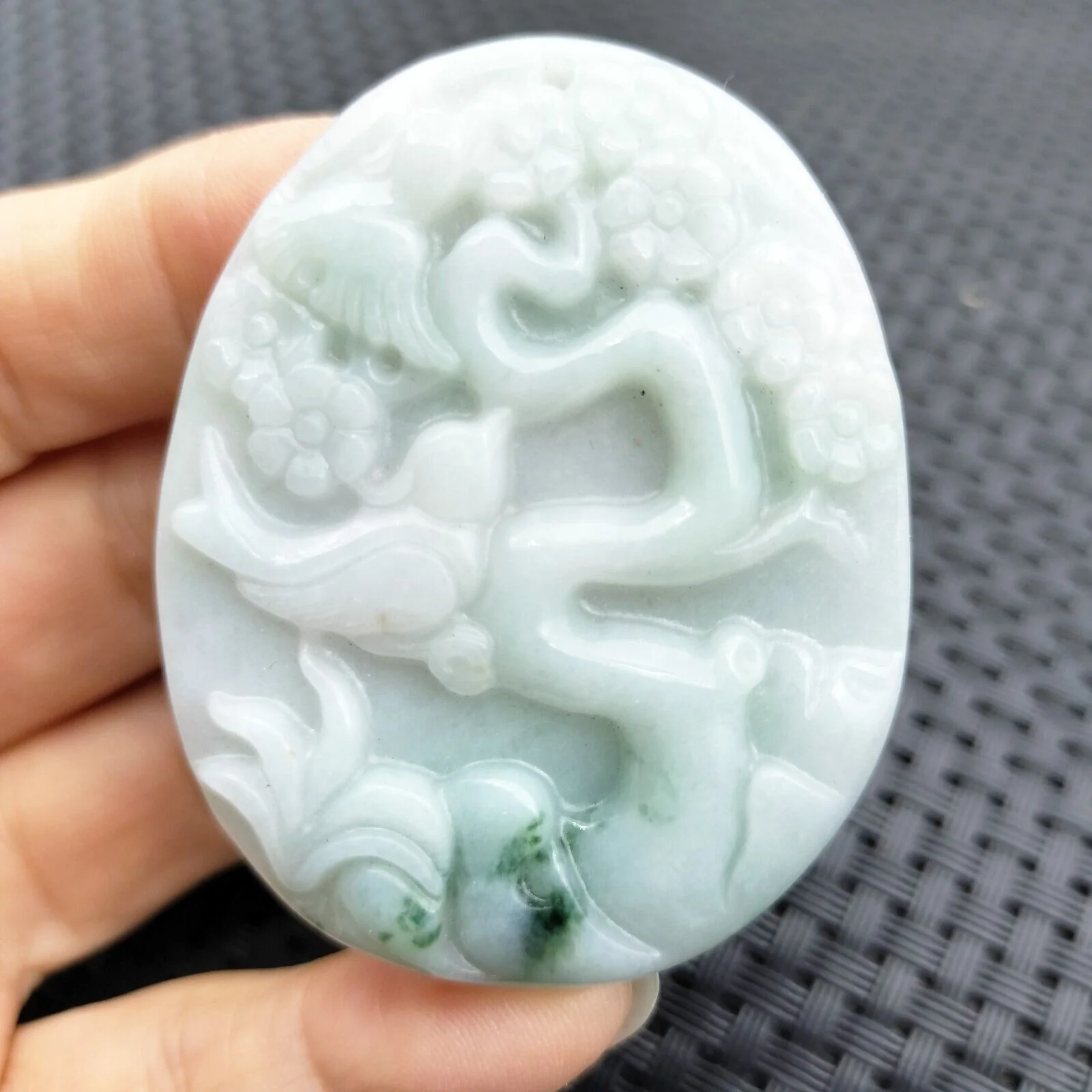 Certified Green Lavender Natural Type A Jade Jadeite Magpies Plum Blossom Pendant - Image 5