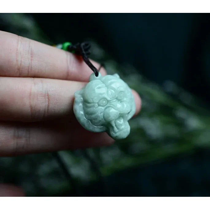 Certified Green Natural 100% A Jade Jadeite Pendant Tiger Head - Image 2