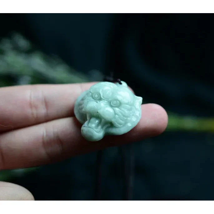 Certified Green Natural 100% A Jade Jadeite Pendant Tiger Head - Image 3