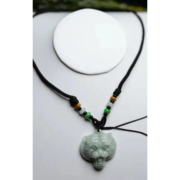Certified Green Natural 100% A Jade Jadeite Pendant Tiger Head - Image 4