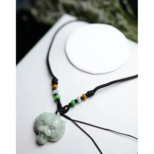 Certified Green Natural 100% A Jade Jadeite Pendant Tiger Head - Image 5