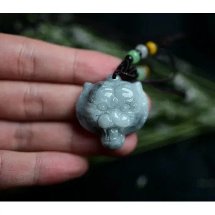 Certified Green Natural 100% A Jade Jadeite Pendant Tiger Head - Image 2
