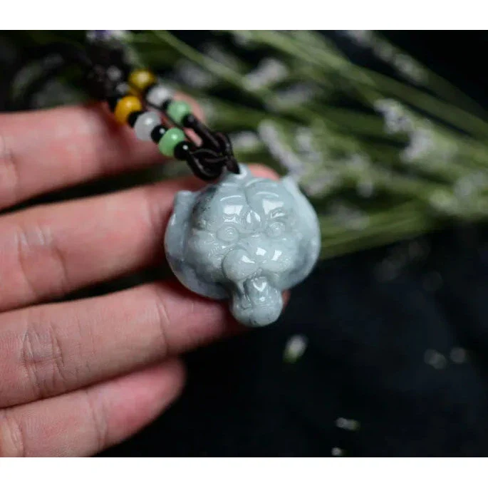 Certified Green Natural 100% A Jade Jadeite Pendant Tiger Head - Image 3