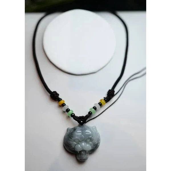 Certified Green Natural 100% A Jade Jadeite Pendant Tiger Head - Image 5