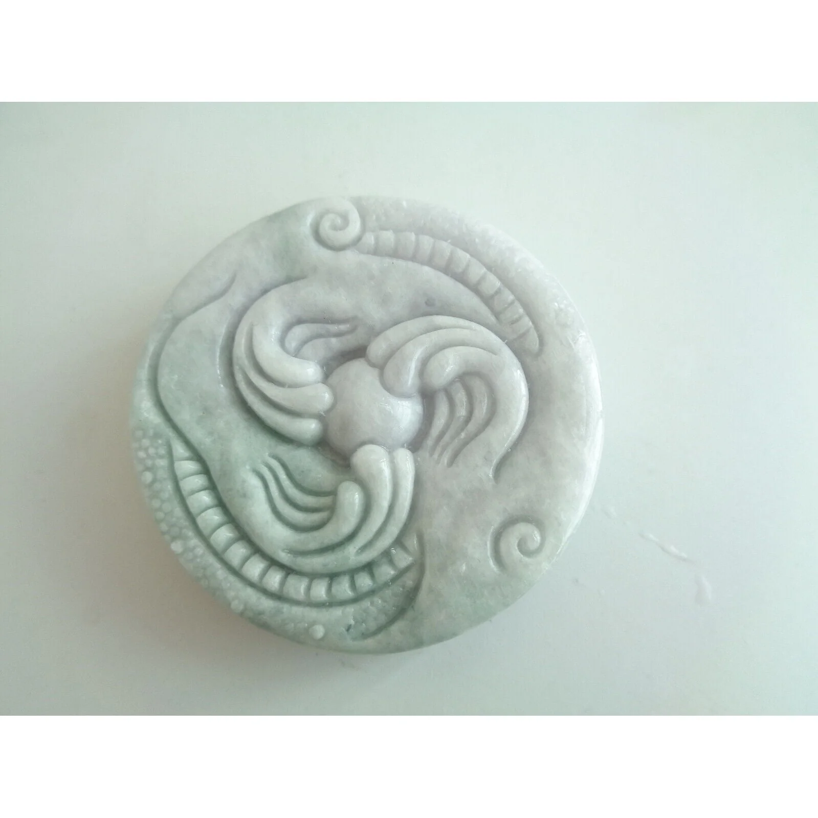 Certified Green Natural A Jade Jadeite Carved 2 Dragons Bead Pendant - Image 2
