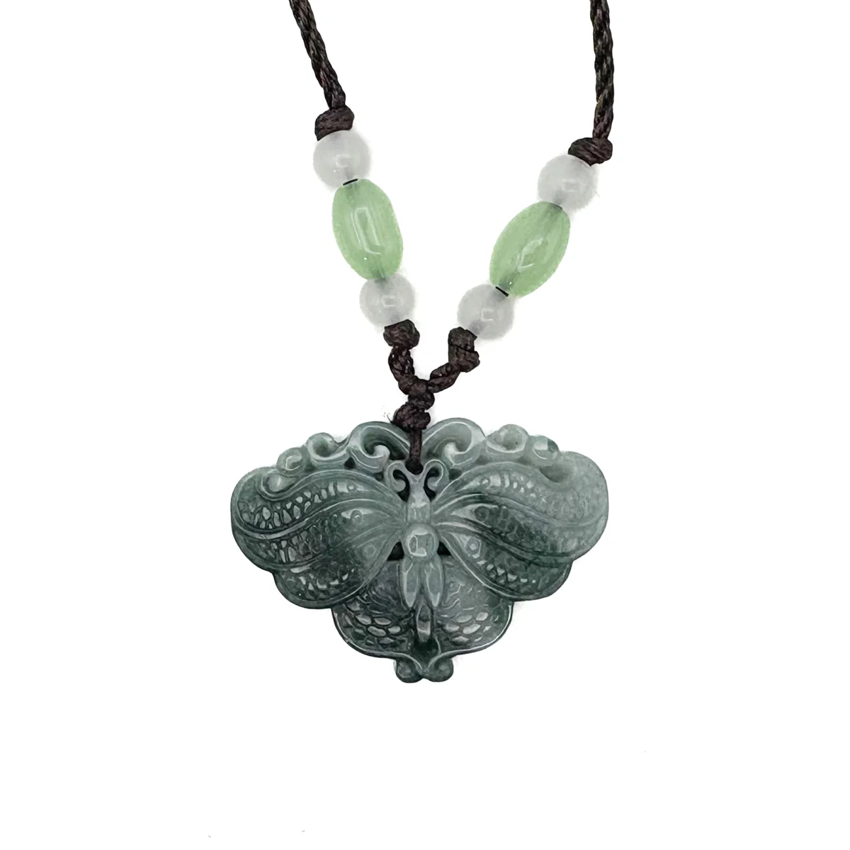 Certified Green Natural A Jade Jadeite Carved Butterfly Ruyi Pendant - Image 2