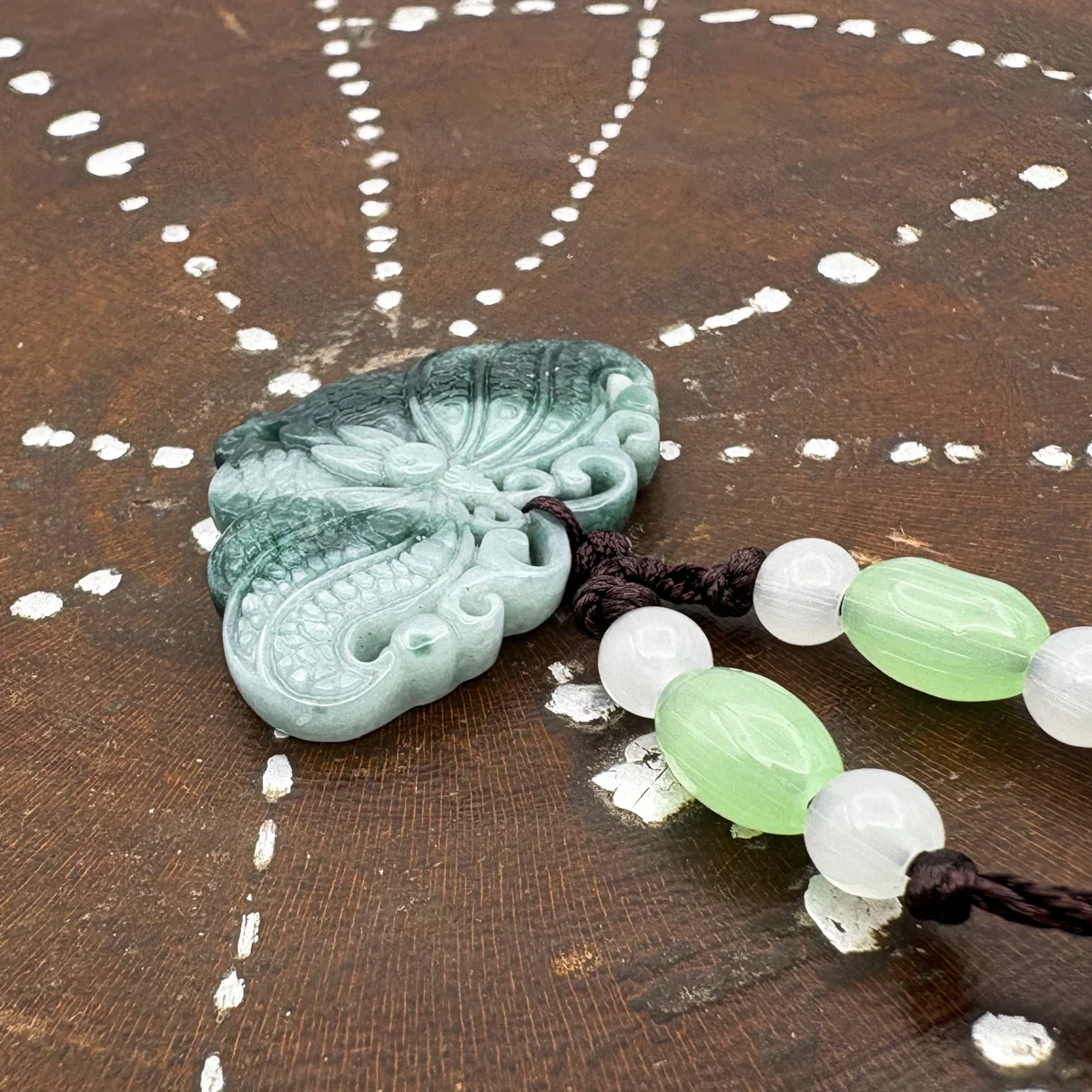 Certified Green Natural A Jade Jadeite Carved Butterfly Ruyi Pendant - Image 3