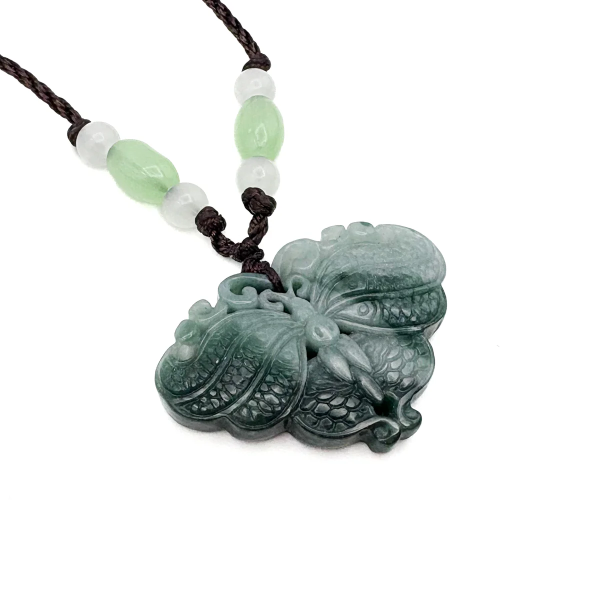 Certified Green Natural A Jade Jadeite Carved Butterfly Ruyi Pendant - Image 4