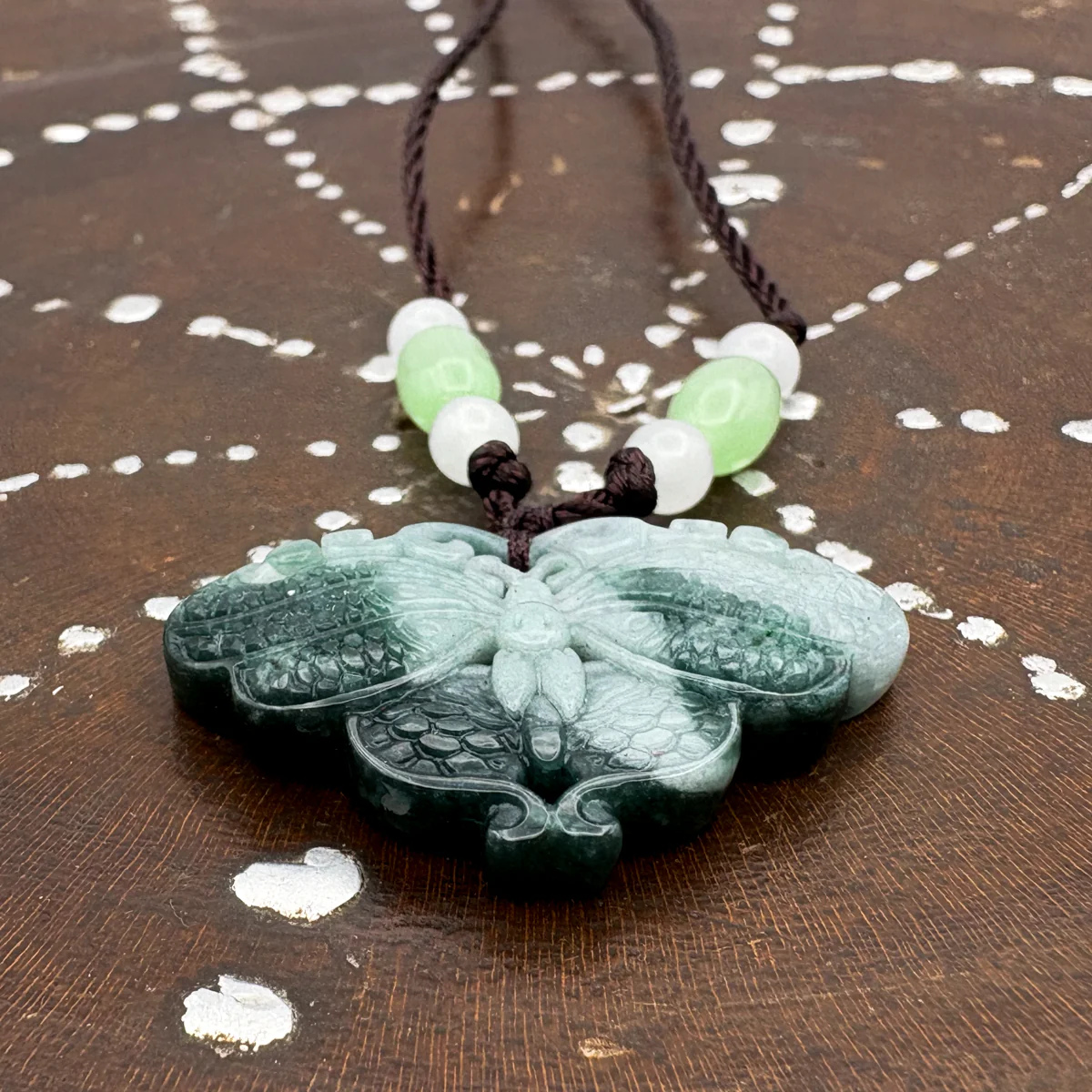 Certified Green Natural A Jade Jadeite Carved Butterfly Ruyi Pendant - Image 5