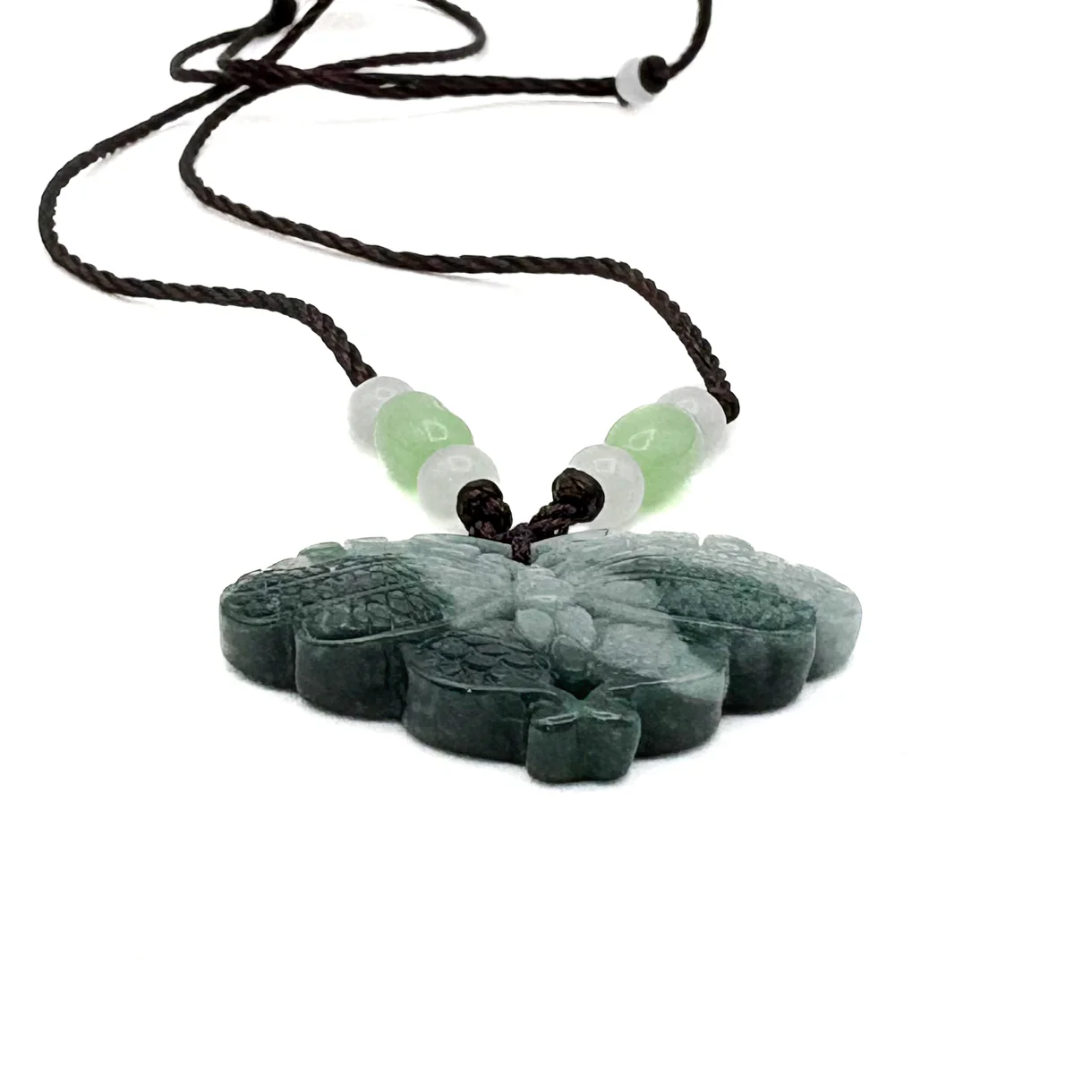 Certified Green Natural A Jade Jadeite Carved Butterfly Ruyi Pendant - Image 6