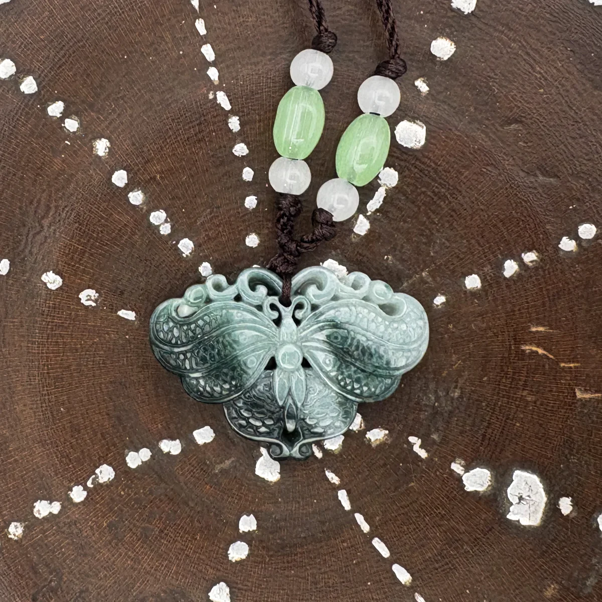 Certified Green Natural A Jade Jadeite Carved Butterfly Ruyi Pendant - Image 7