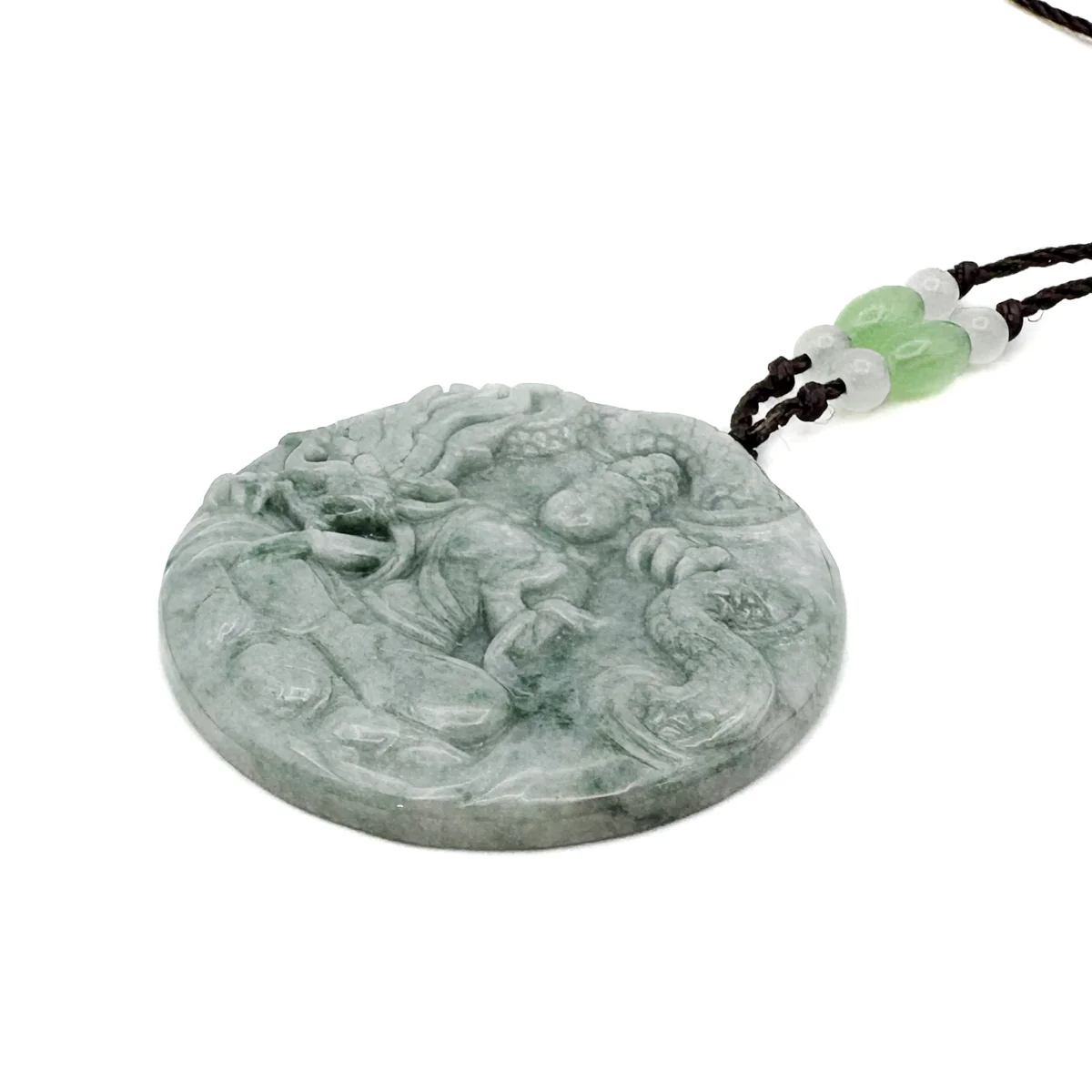 Certified Green Natural A Jade Jadeite Carved Dragon Kwan Yin Pendant - Image 11