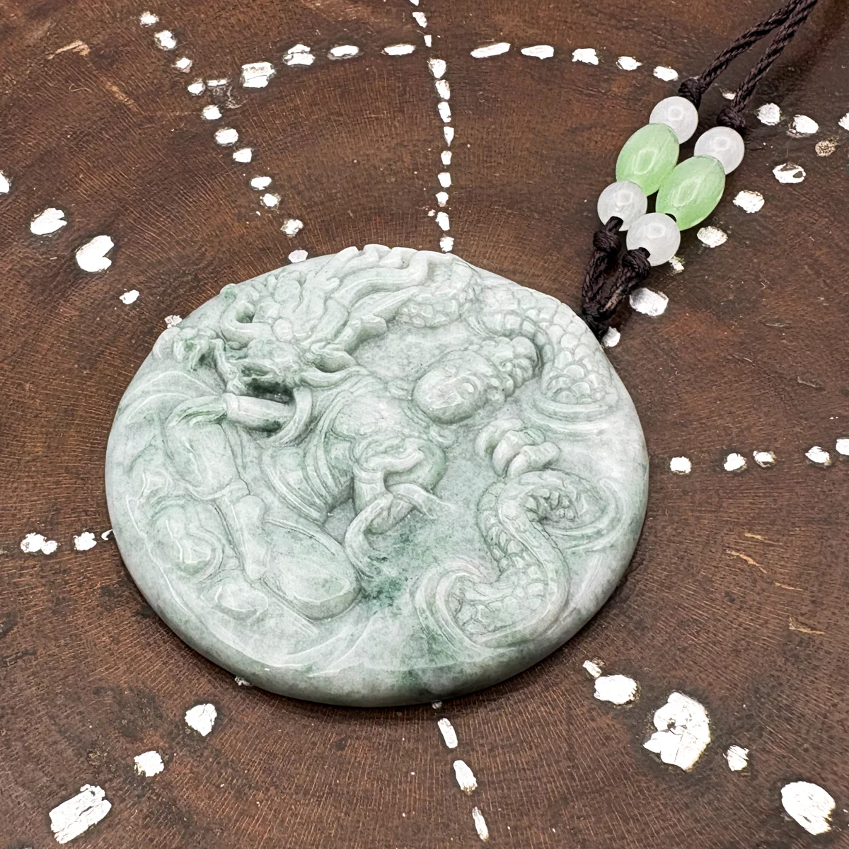 Certified Green Natural A Jade Jadeite Carved Dragon Kwan Yin Pendant - Image 3