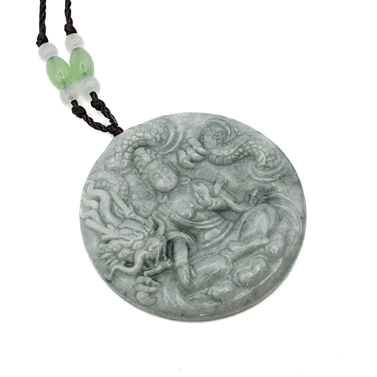 Certified Green Natural A Jade Jadeite Carved Dragon Kwan Yin Pendant - Image 4
