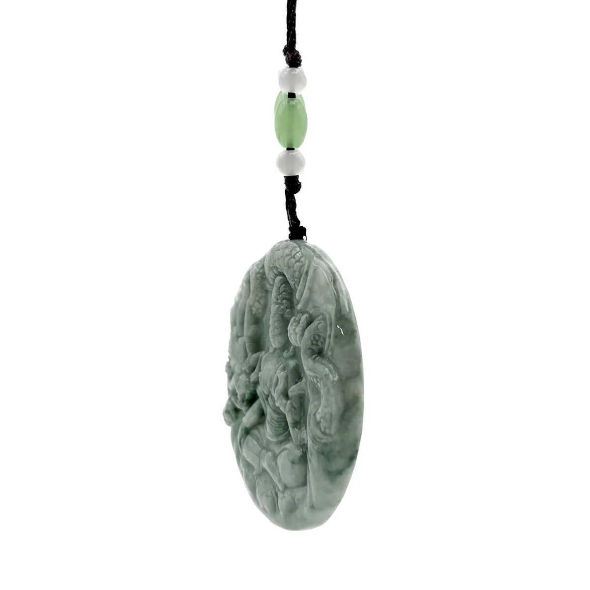 Certified Green Natural A Jade Jadeite Carved Dragon Kwan Yin Pendant - Image 5