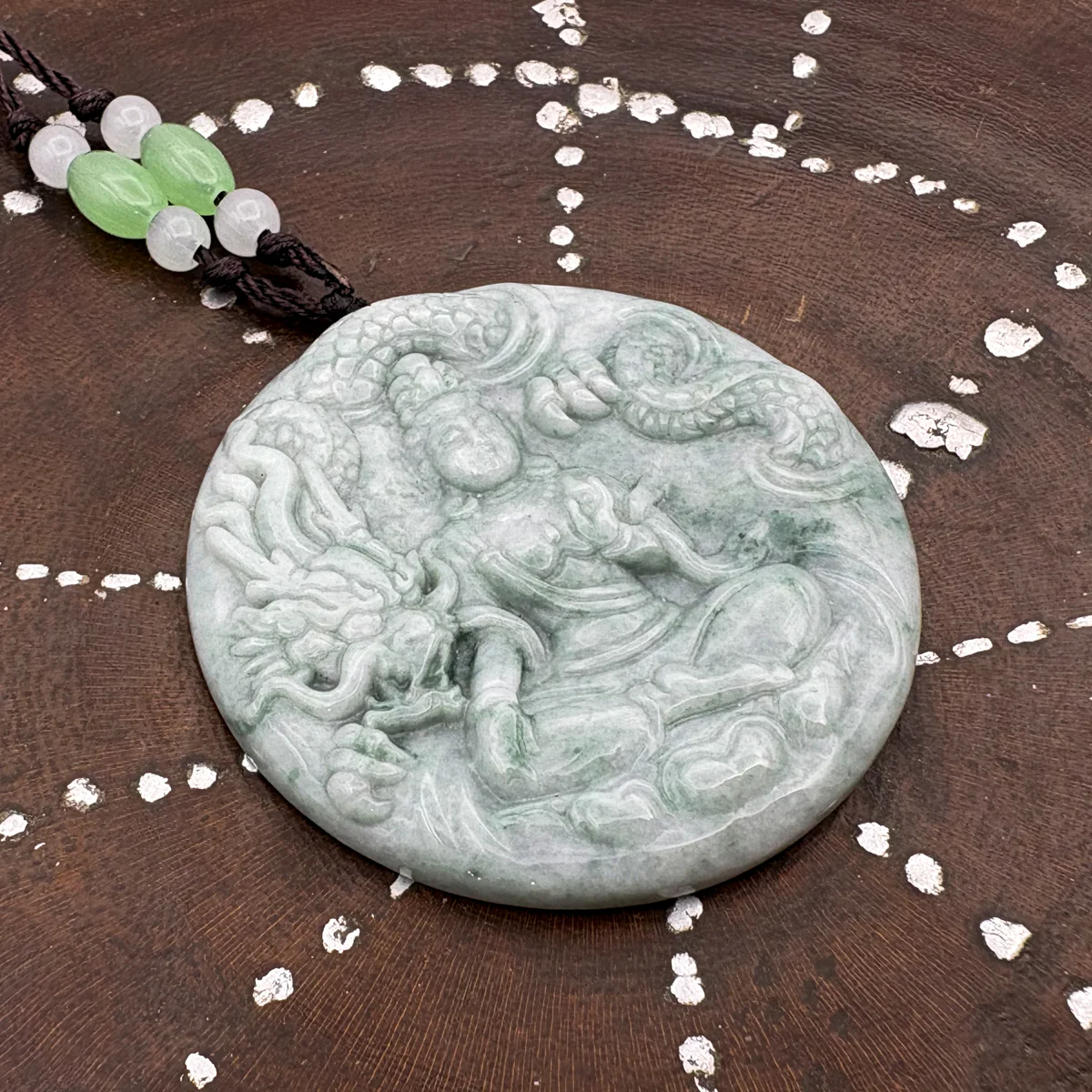 Certified Green Natural A Jade Jadeite Carved Dragon Kwan Yin Pendant - Image 6