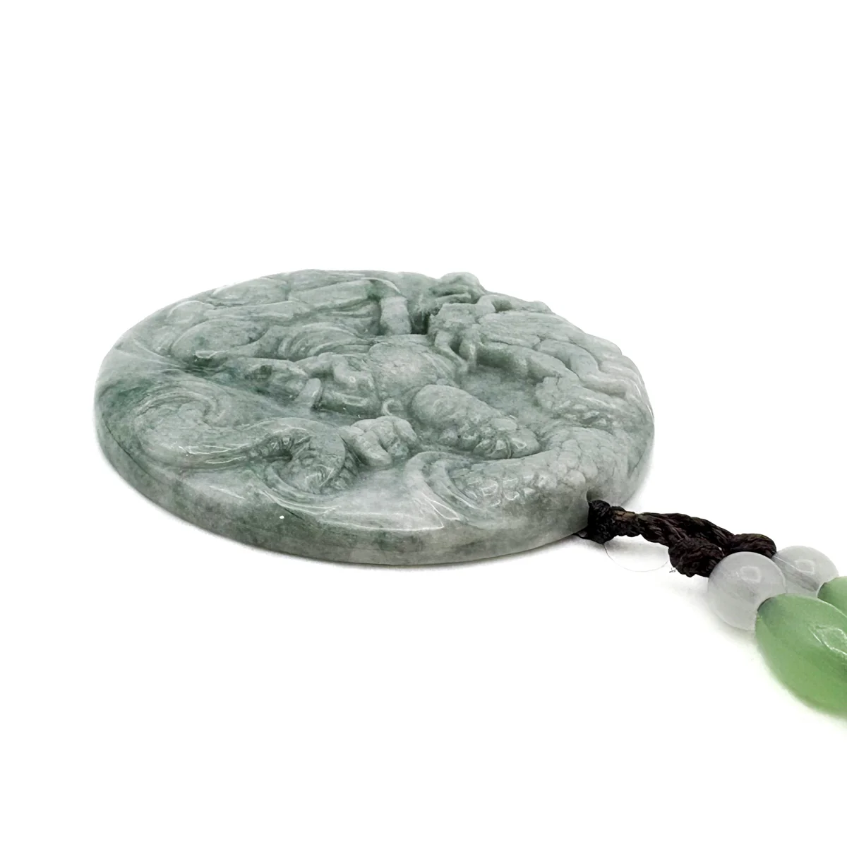 Certified Green Natural A Jade Jadeite Carved Dragon Kwan Yin Pendant - Image 7