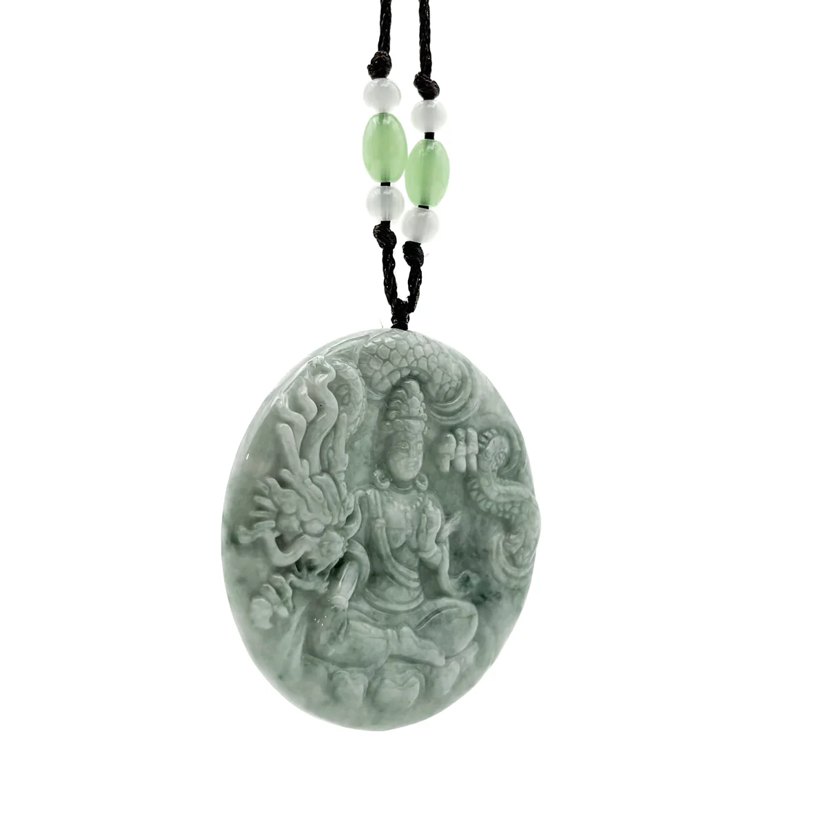 Certified Green Natural A Jade Jadeite Carved Dragon Kwan Yin Pendant - Image 8
