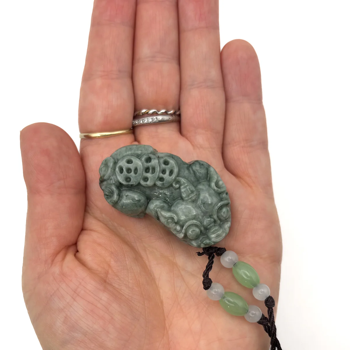 Certified Green Natural A Jade Jadeite Carved Dragon Pi Xiu Ruyi Pendant - Image 12