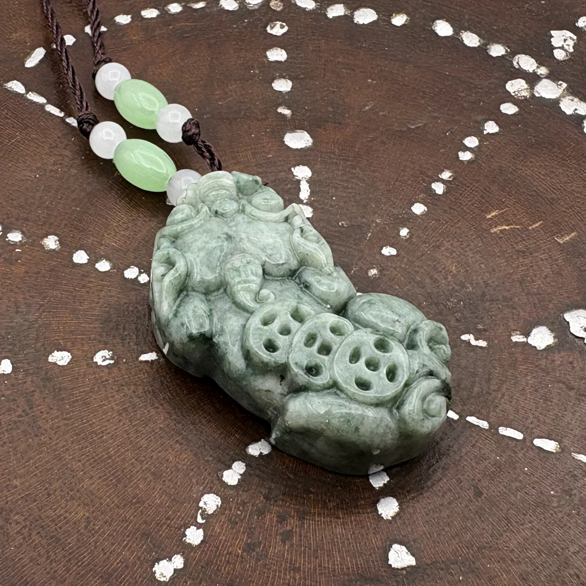 Certified Green Natural A Jade Jadeite Carved Dragon Pi Xiu Ruyi Pendant - Image 13