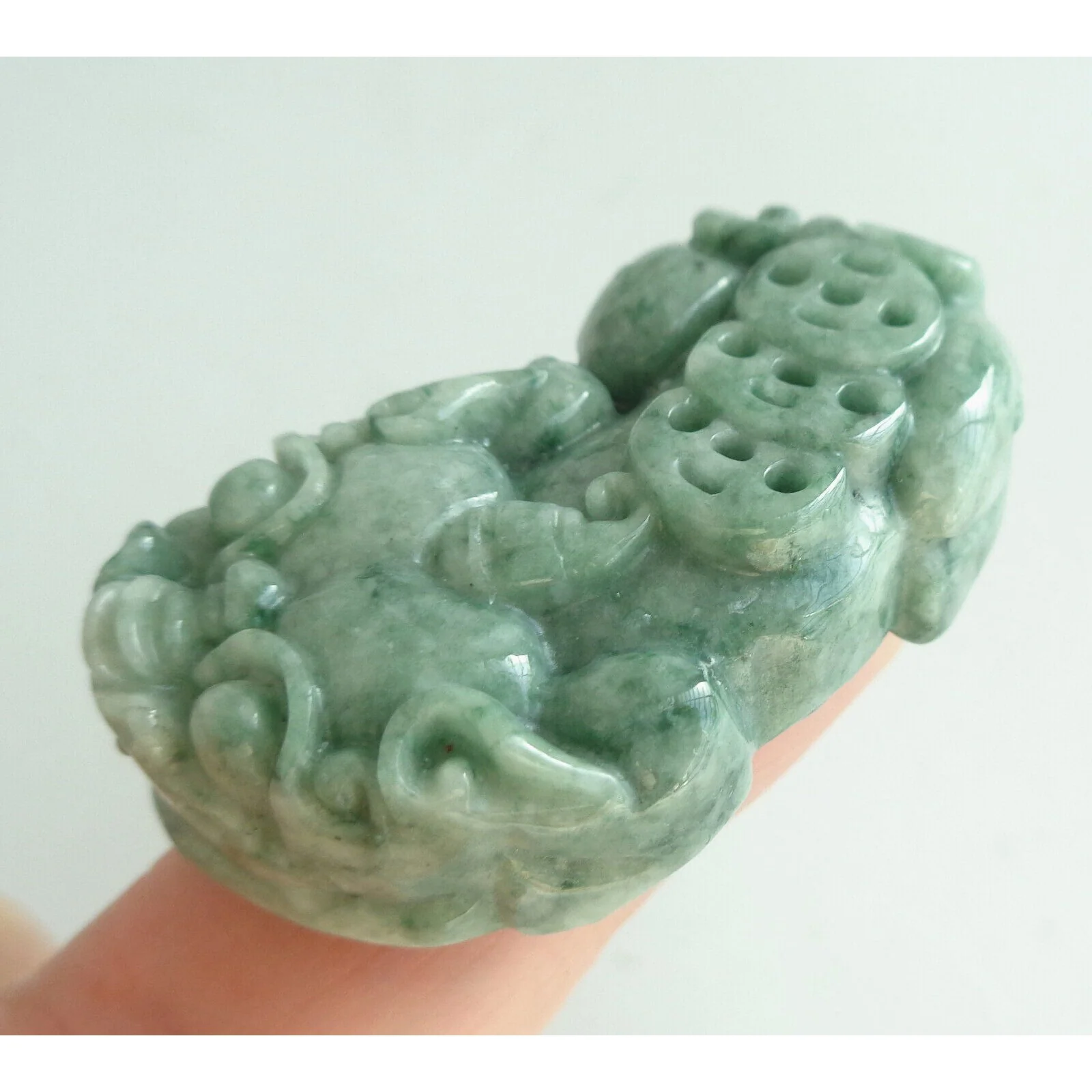 Certified Green Natural A Jade Jadeite Carved Dragon Pi Xiu Ruyi Pendant - Image 15