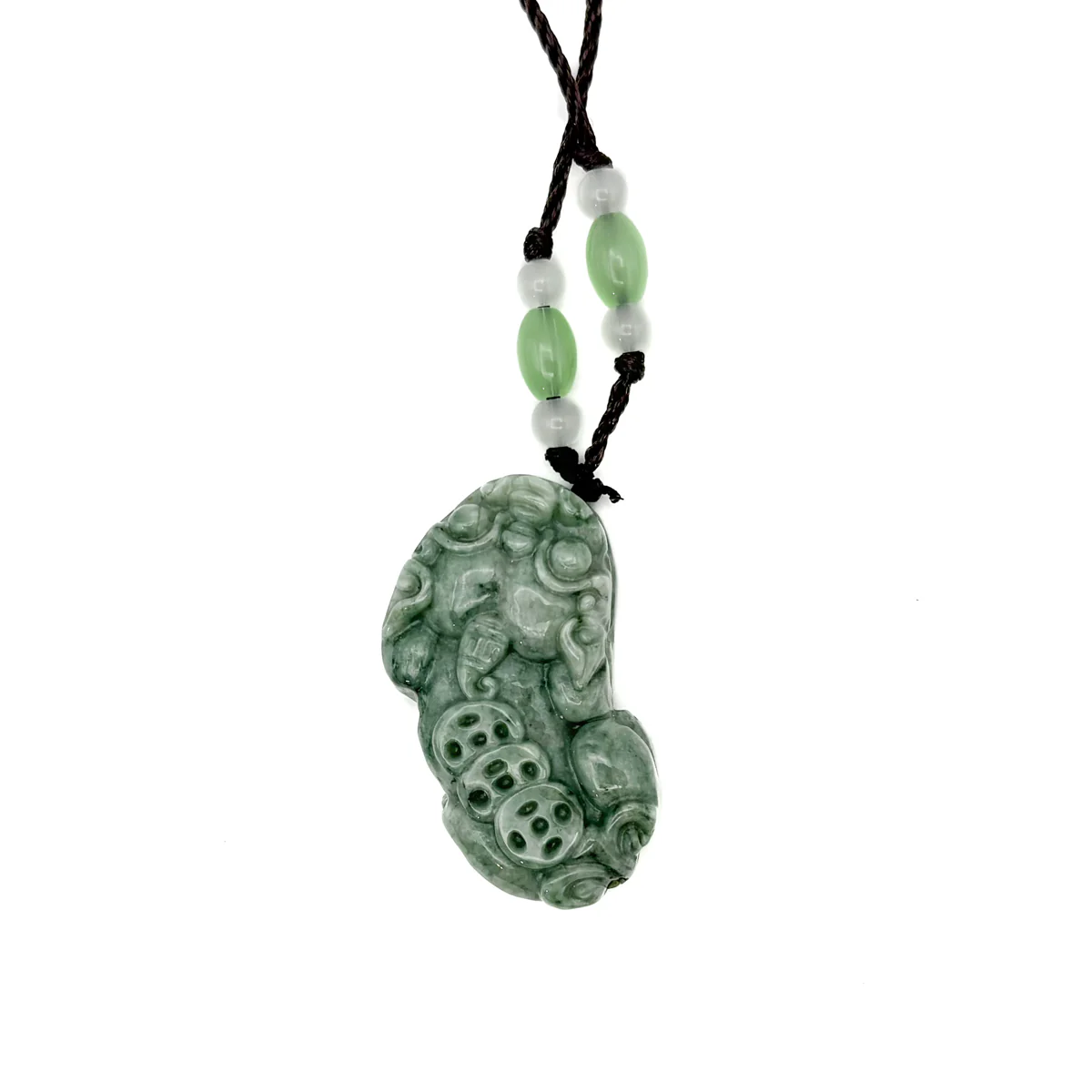 Certified Green Natural A Jade Jadeite Carved Dragon Pi Xiu Ruyi Pendant - Image 2
