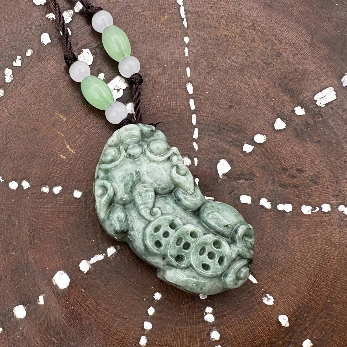 Certified Green Natural A Jade Jadeite Carved Dragon Pi Xiu Ruyi Pendant - Image 3