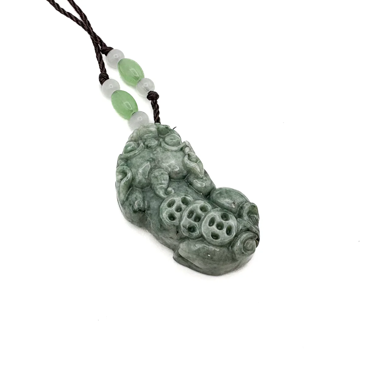 Certified Green Natural A Jade Jadeite Carved Dragon Pi Xiu Ruyi Pendant - Image 5