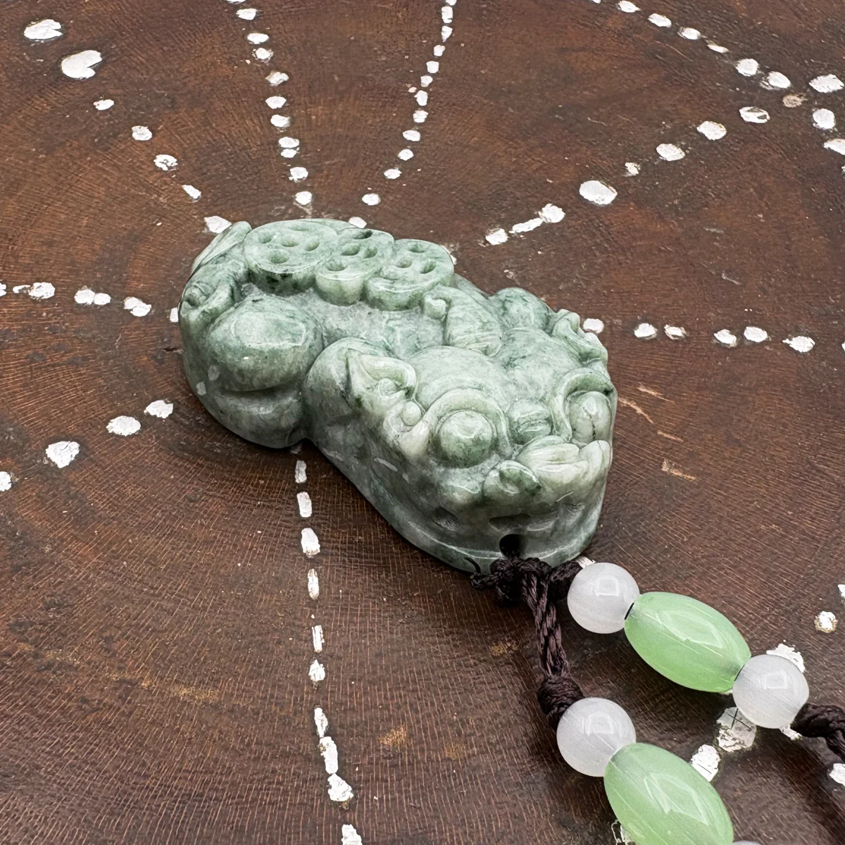 Certified Green Natural A Jade Jadeite Carved Dragon Pi Xiu Ruyi Pendant - Image 7