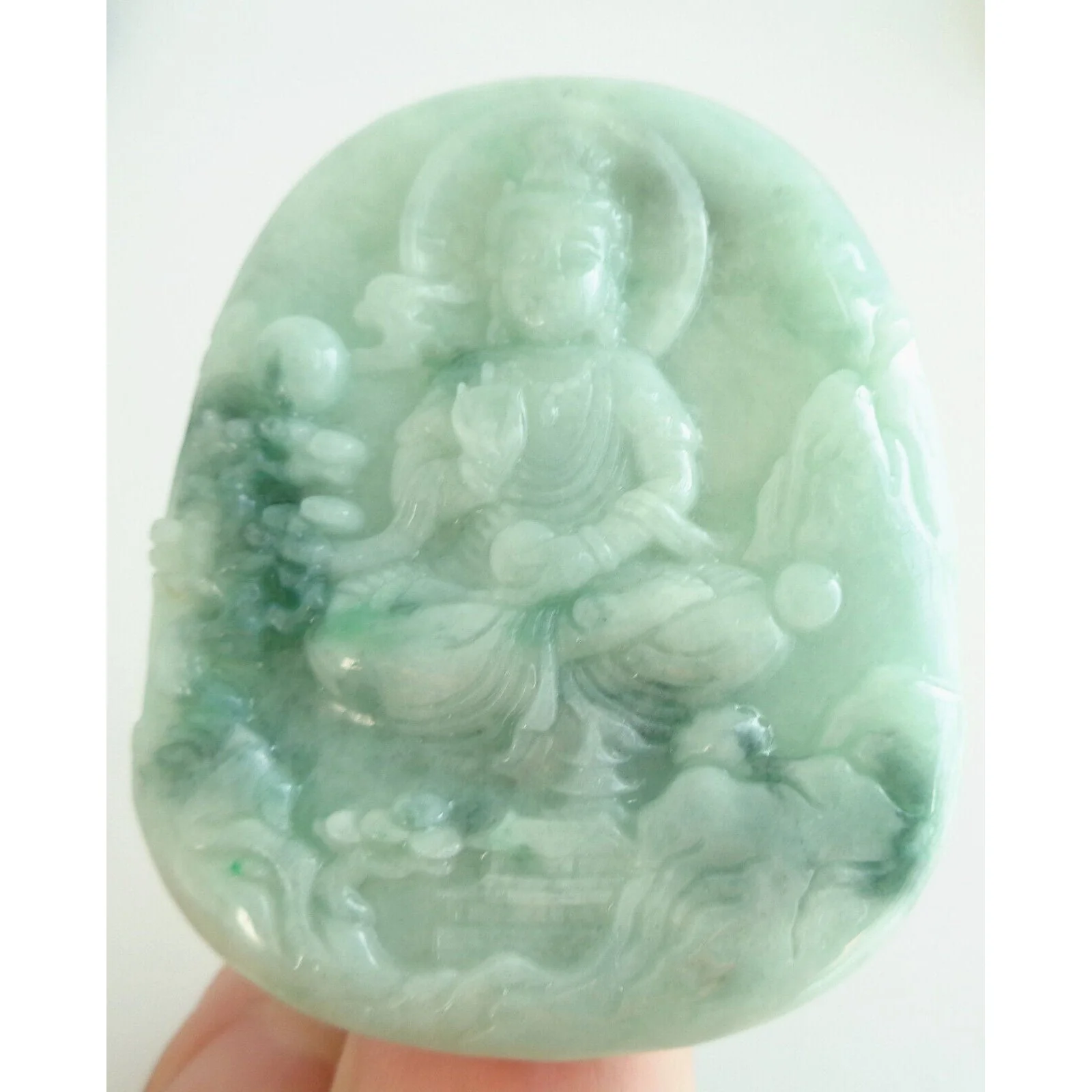 Certified green Natural A Jade Jadeite Carved Guanyin Kwan Yin God Pendant - Image 2