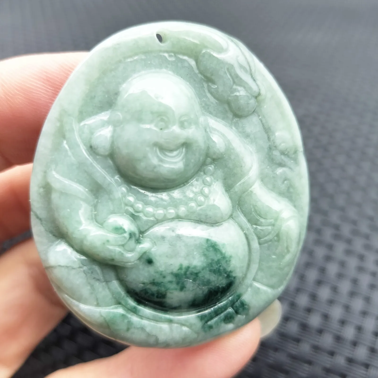 Certified Green Natural A Jade Jadeite Carved Happy Buddha God Dragon Pendant - Image 2