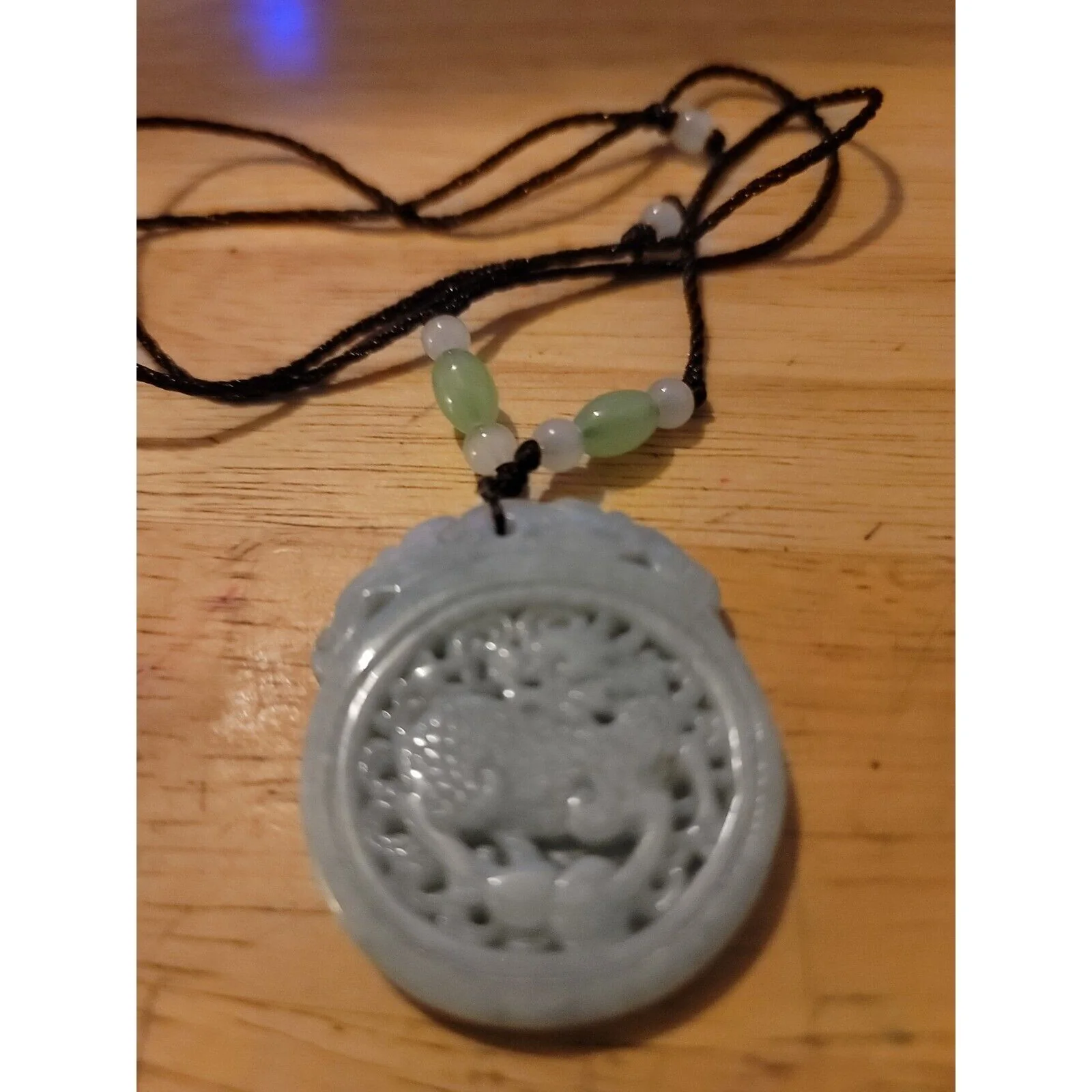 Green Natural A Jade Jadeite Carved Kylin Ruyi Pendant Necklace - Image 8