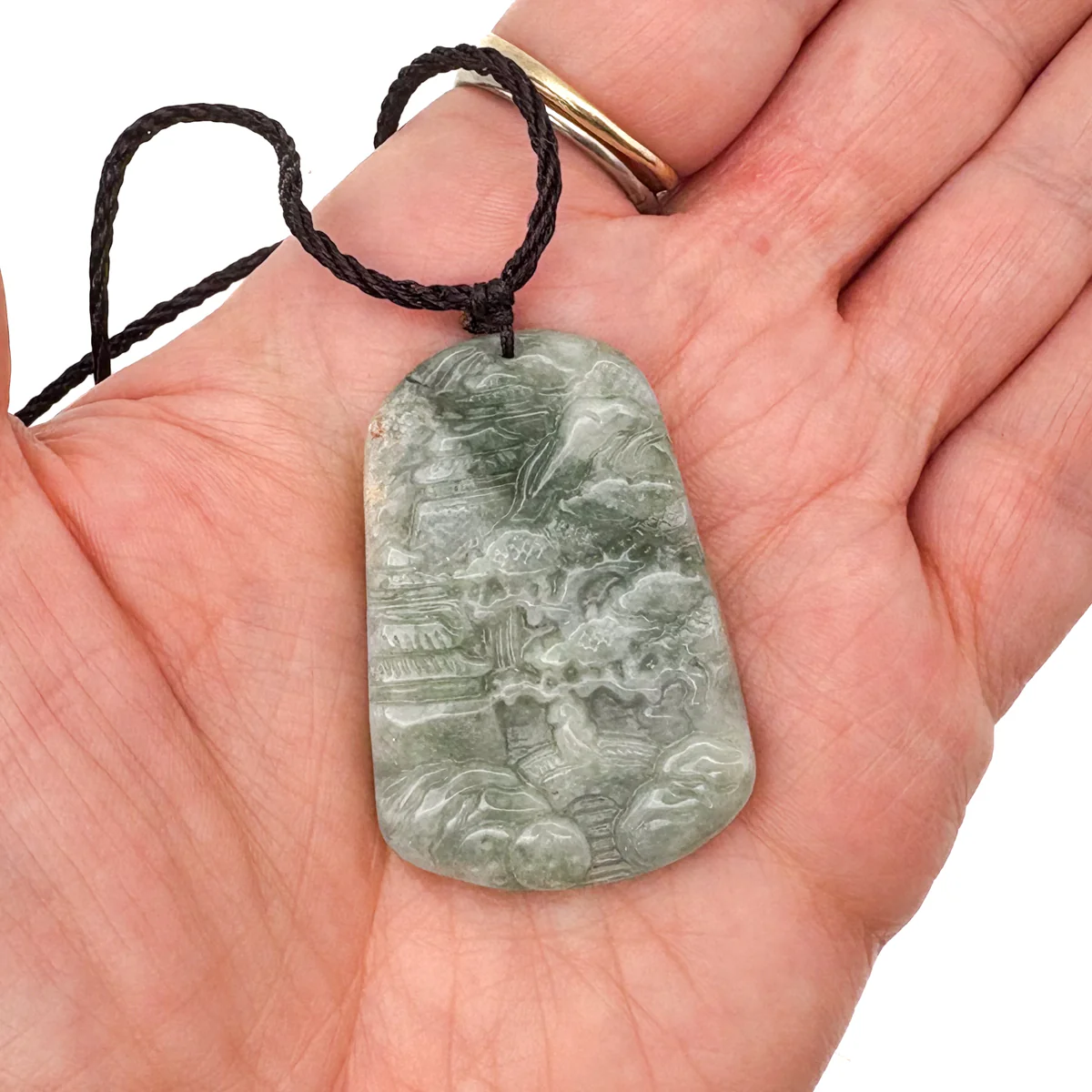 Certified Green Natural A Jade Jadeite Carved Pendant Landscape Painting Necklace - Image 13